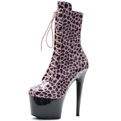 Bottes Pole Dance 17CM en Cuir Verni Blanc Étoffé d'un Motif Léopard d'Exception