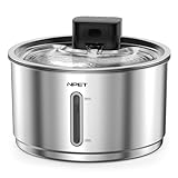 NPET Stainless Steel Wireless Cat Fountain, 1Gallon/135oz Battery Operated Automatic Pet Drinking Fountain - Cordless Dog Water Dispenser with Water Level Window for Cats Indoor