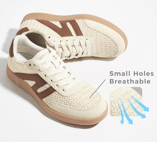 Image of LUCKY STEP Women Classic Retro Gum Sole Fashion Sneakers Casual Tennis Skate Shoe Genuine Leather Walking Footwear Anti Slip Trainers