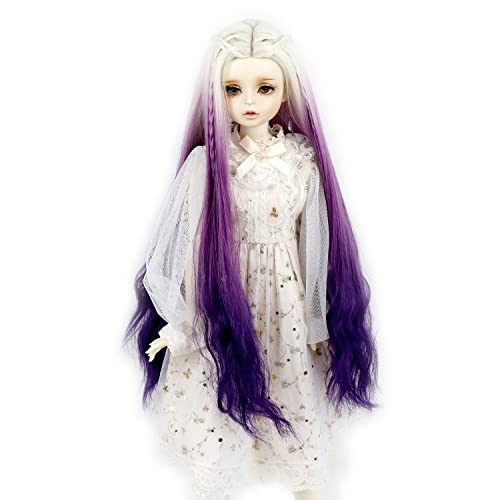 Perruque MUZI 1/3 BJD SD Poupée Perruques Haute Température Fiber Longue Wave Blanc Rose Violet Ombre Couleur Pour Poupées 1/3 BJD SD (Blanc Violet) Cover