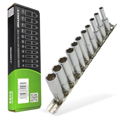 HASKYY Jeu de clés à douille longues 1/4' 4-13 mm Hexagonal Jeu de douilles hexagonales 6 pans,...