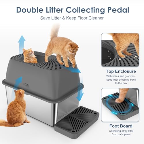 Suzzipaws 8 Inch Deep Stainless Steel Litter Box With Lid, Top Entry Cat Litter Box For Dog-Proof thumb #3