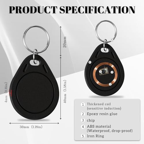 Image of 30 pcs BABIQT M1 Classic 1K Keyfobs S50 Tags RFID IC S50 Key Fob NFC Tags F08 Token Key Cards ISO14443A 13.56 MHz Black M1 Access Control Key Card for Entry Access Control System