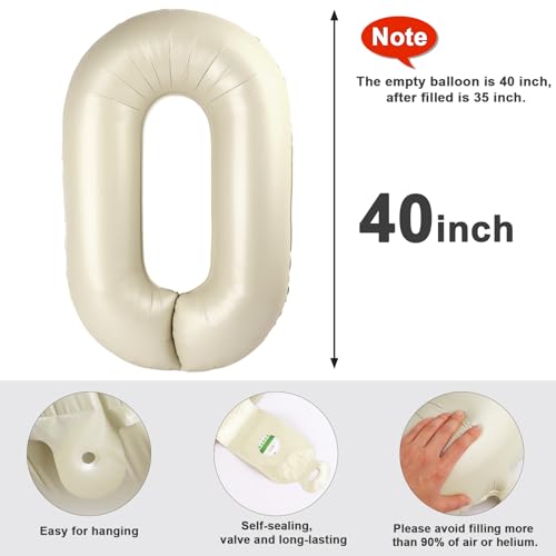 Image of Number 0 Balloons Birthday Decorations, 40In Cream Balloons for Men Women | Eye-catching Appearance, Perfect Decorative Centerpieces, Convenient Self-sealing Structure, Widely for Various Occasions