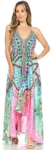 Image of Sakkas Lizi Womens Maxi High-Low Halter Handkerchief Long Dress Beach Party