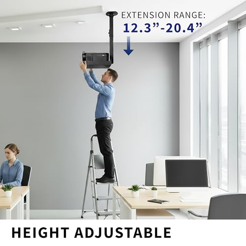 Image of VIVO Universal Ceiling Extending Projector Tray Mount, Height Adjustable Projection, No Hole Installation, Hidden Cable Routing, Black, MOUNT-VP08B | Universal extendable, adjustable height projection, no-hole installation, hidden cable management