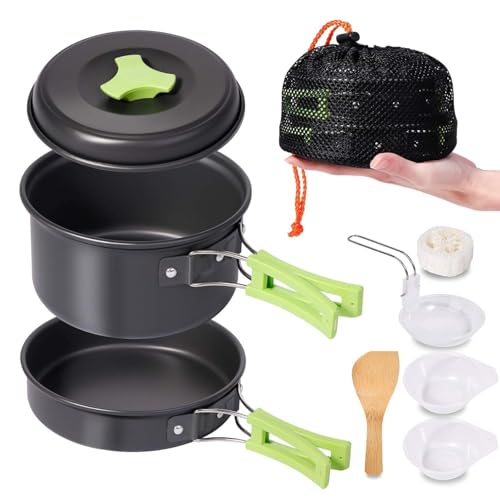 Image of 10-Piece Camping Cookware Mess Kit - Lightweight Nonstick Pot & Pan Set with Spork, Bowls, Sponge & Travel Bag - Compact Outdoor Cooking Gear for Backpacking, Hiking, Scouts & Survival
