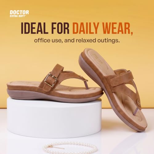 Image of DOCTOR EXTRA SOFT Women's Flat Comfortable Memory Foam Slippers /Flip-Flops Fashion Stylish Casual Diabetic Orthopedic Lightweight Synthetic Slip-on Sandals with Adjustable Strap for Girls /LadiesD-623
