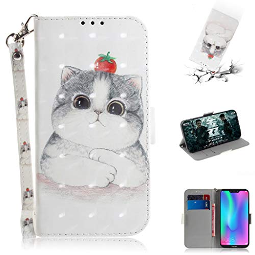 SATURCASE Huawei Honor 8C Funda, Hermosa 3D Patrón Cuero De La PU Magnético Billetera [Ranuras para Tarjetas] [Correa de Mano] Apoyo Protector Funda Carcasa Caso para Huawei Honor 8C (TD-10)