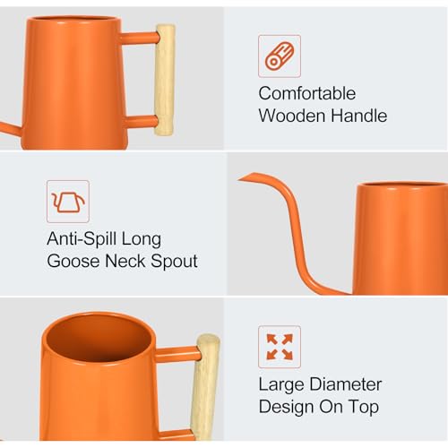 Image of Watering Can Indoor Plants, 35 oz /1000 ml Metal Stainless Steel Watering Can Pot with Long Spout for Indoor House Plants Bonsai Outdoor Garden Flower Decorative (Orange)