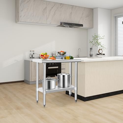 Image of HARDURA Stainless Steel Work Table Commercial 18x36 Inches Kitchen Prep Table and Heavy Duty Commercial Workbench NSF 430 with Undershelf and Galvanized Legs