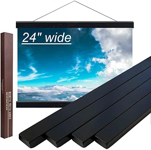 Dacri Home 24 Inch Wide Magnetic Poster Hanger Frame - 24x18 24x32 24x36 Wooden Poster Hanger, Solid Teak Wood, Strong Magnets for Hanging Posters Maps Pictures Canvas Print Scroll Wall Art (24”, Black)