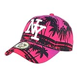 Soleil été et fun, acheter une casquette Baseball femme et homme collection Hip Hop Honour référence Tropyk Pink présentée en toile au design de palmiers noirs sur un fond rose, fuchsia et rouge dans une ambiance de bord de plage et coucher de soleil caribéen. Stylée streetwear et relax, cette casquette NY originale montre la broderie en 3D du NY de New York en blanc pour une qualité soignée aux belles finitions. Avec sa visière baseball fashion, cette casquette americaine rose et noire pas cher s'ajuste par une languette noire en plastique souple et résistant.