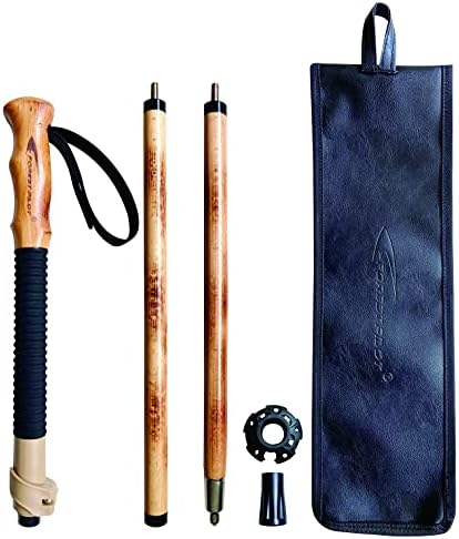 FOREST PILOT Trekking Pole- 1-pc Pack - Adjustable Hiking or Walking Stick βStrong, Natural Beech Wood - Quick Adjust Flip-Lock - Beech Wood Grip, Leather Strap (Black)
