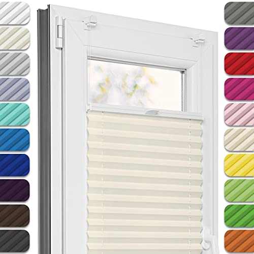 Estika Plissee ohne Bohren, Premium Klemmfix - 70cm Breite x 80cm Höhe - Elfenbein - Metal Plisseehalter ohne Bohren, Modern Sichtschutz für Fenster, Jalousien Fenster für innen