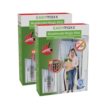 EASYmaxx Zanzariera per porta con chiusura magnetica, 90 x 210 cm, ideale per porta del balcone, della cantina e della terrazza, facile montaggio con adesivo senza fori e viti, protezione dagli