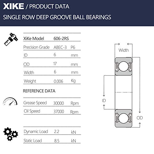Xike 10 Pcs 606-2Rs Double Rubber Seal Bearings 6X17X6Mm, Pre-Lubricated And Stable Performance And Cost Effective, Deep Groove Ball Bearings. #TOP1