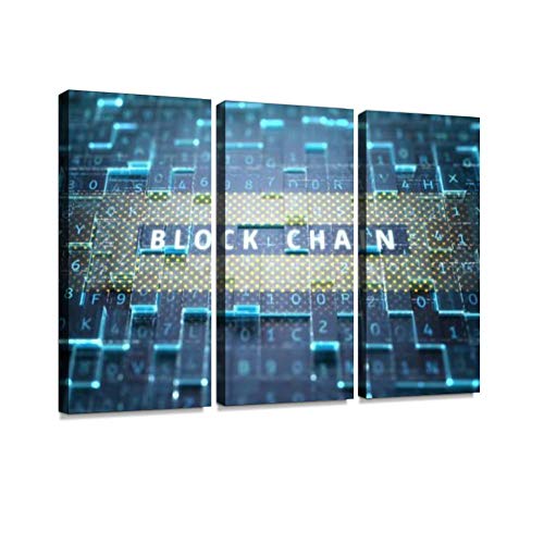 HABEN ARTWORK Blockchain Technology Concept Quantum Mechanics Print On Canvas Wall Artwork Modern Photography Home Decor Unique Pattern Stretched and Framed 3 Piece