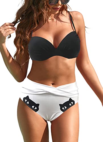JFAN Bañadores Mujer Bikini Push Up Volantes Conjuntos de Bikinis Estampado de Talle Alto Trajes de Baño Reductor Barriga Blanco XL