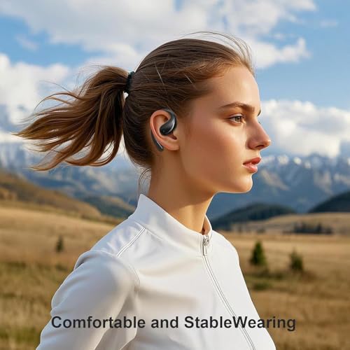 Image of Open Ear Clip Wireless Earbuds Bone Conduction Headphones, Bluetooth 5.4 Headphones with 60H Playtime Touch Control Ultra-Comfort, Built-in Mic IPX7 Waterproof, LED Display Charging Case,Ear Hooks