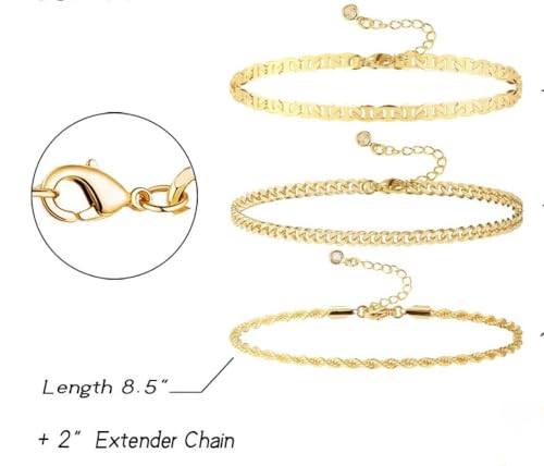 Gold Anklets for Women Waterproof 14k Gold Plated Cuban Link Anklets Non Tarnish Rope Herringbone Ankle Chain Summer Beach Jewelry Gifts for Women4
