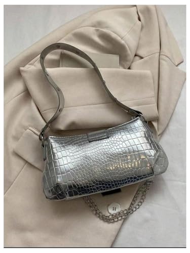 Women's Metallic Zipper Buckle Shoulder Handbags Chain Square Underarm Hobo Bags Purse2