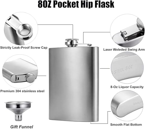 Image of Stainless 8 Oz Stainless Steel Hip Flasks with Funnel - 236 ml Engraved Design Pocket Bottle for Wine & Liquor Leakage Proof Wrapped Alcohol Men Women Unisex (Hip Flask with Funnel)