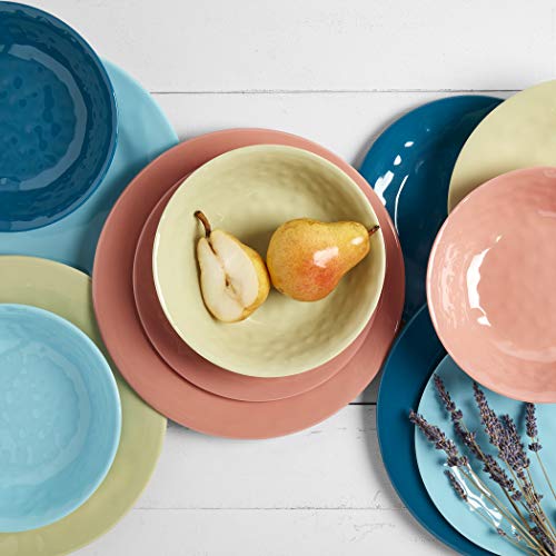 Tabletops Gallery Indoor/Outdoor Melamine Dinnerware Collection- Chip Break Resistant Plates Bowls Dishwasher Safe, 12 Piece Assorted Color Dinnerware In Summer Fun (Aqua, Green, Dk Teal, Orange) #TOP1