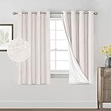 Primitive Textured Linen 100% Blackout Curtains for Bedroom/Living Room Energy Saving Window Treatment Curtain Drapes, Burlap Fabric with White Thermal Insulated Liner (52 x 63 Inch, Ivory)
