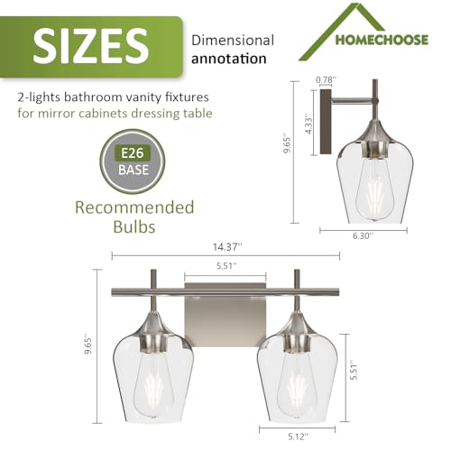 Image of Vanity Bathroom Light, 2-Light Bathroom Light Fixtures Over Mirror, Silver Vanity Lights for Bathroom with Clear Glass, Modern Wall Lamp for Cabinet Hallway, Bedroom