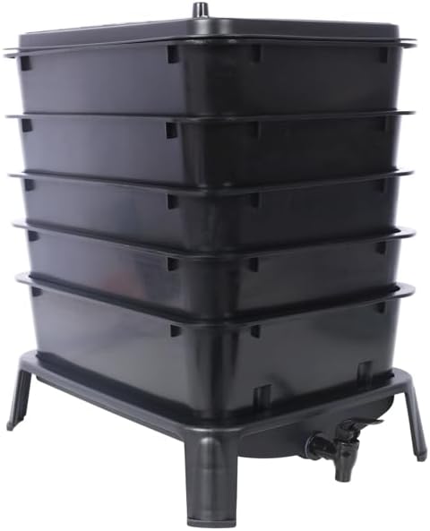 5-Layer 50L Worm Compost Bin with Spigot | Vermicomposting System for Kitchen Garden | Odor-Free Stackable Worm Farm Kit for Organic Waste Recycling and Fertilizer