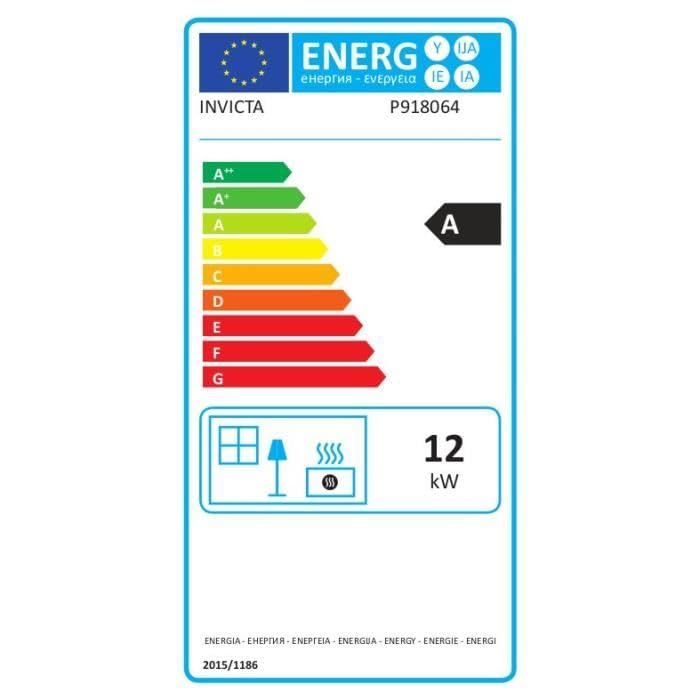 Poele a bois en fonte INVICTA Mandor - Puissance optimale: 12 kW - Max: 18kW - Bûches 33 cm max - Fabriqué en France - Ecodesg