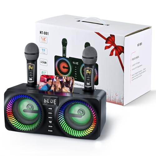 Trsaow Machine de karaoké Portable, karaoké Professionnel avec 2 Microphones sans Fil UHF, Support AUX/USB/TF, Haut-Parleur PA avec Bluetooth pour fêtes, réunions, Mariages, Maison et extérieur, Noir