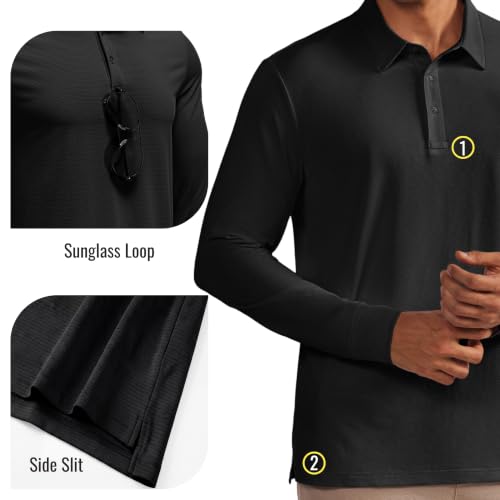 PINSPARK Men's Golf Shirts Long Sleeve Polo Shirts for Men Black Golf Polos — view 4