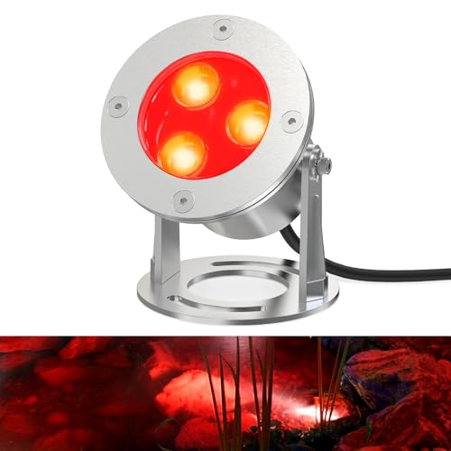 9W LED Underwater Pond Lights Red Lighting, Works with 12V AC/DC, Stainless Steel Light Fixture with IP68 Waterproof Rating Suitable for Ponds, Waterfalls, Patio & Garden, Outdoor Landscape Lighting by ES8LED - Used condition - US$17.29