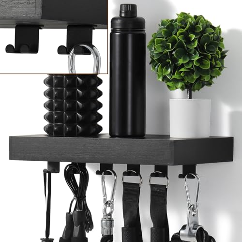 Wishtofly Tonal Accessory Shelf Wall Mount Floating Shelf Organizer Fits Various Home Gym Accessories Heavy Duty Space Saving Tonal Storage Rack with 6 T-Locks Clips Hooks Adapters Hanger Black