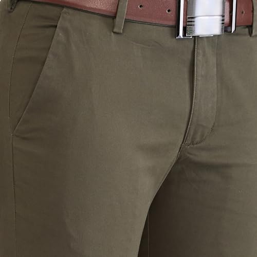 Image of Park Avenue Men's Regular Fit Mid Rise Neo Fit Cotton Blend Solid Pattern Flat Front Casual Chinos