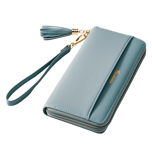 Travelambo Womens Wallet Tassel Bifold Ladies Clutch Wristlet Wrist strap Long Purse (Access Blue Sale)