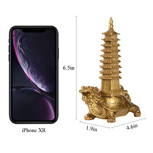 Estatua de Bronce Feng Shui Dragón con Torre miniatura 2