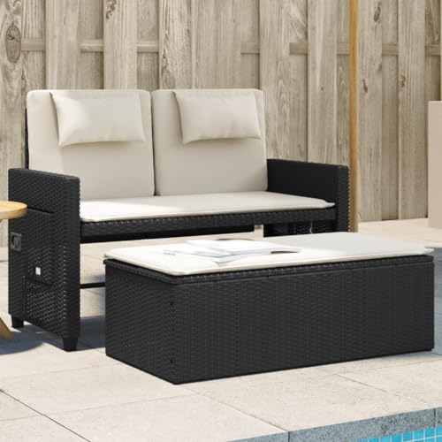 Homgoday Banc de Jardin 2 en 1 Convertible en Canapé-Lit, Résine Tressée, Noir, 110 kg