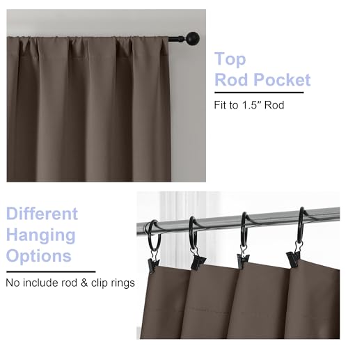 Simplebrand Ava Brown Short Blackout Curtains for Bedroom 54 Inches Long 2 Panels Set, Solid Thermal Insulated, Energy Saving Window Treatment Curtains Blackout Drapes, W40 x L54 Inch, Brown