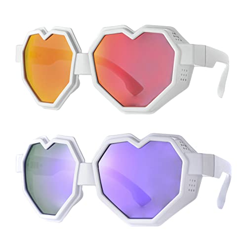 Image of laureles 2Pack Heart Shaped Goggle Y2K Sunglasses Women Fashion One Piece Oversized Love Sun Glasses Men