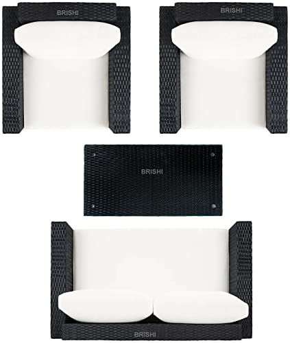 Image of Amazon Brand - Solimo Solara Outdoor 4 Seater Sofa Set | Balcony Sofa | Patio Furniture Sets | Conversation Sets | Wicker | Garden | Balcony (Black-White)