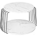 Table Basse Ronde avec étagère Design Contemporain dim. Ø 60 x 40H cm MDF Aspect marbre Blanc piètement métal Filaire Noir