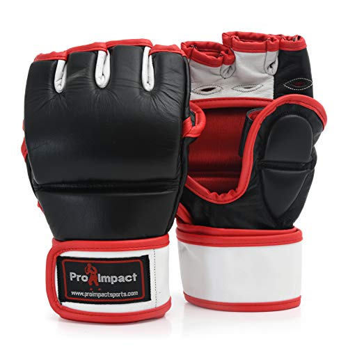 Pro Impact MMA Gloves, Extra Padding, Synthetic and Genuine Leather Gloves for Sparring, Grappling, Kickboxing, Muay Thai, Martial Arts, Cage Fighting