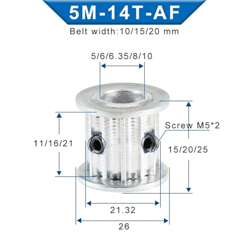 Polea dentada circular 15T de 10mm para correas de transmisión de 5 mm 2