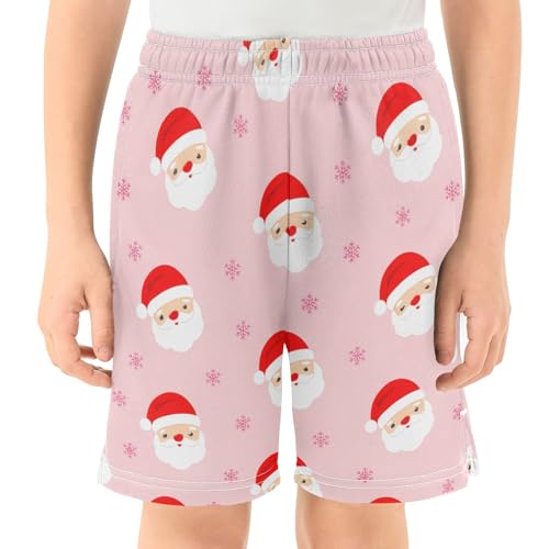 Christmas Santa Athletic Shorts with Zipper Pockets, Youth Boys Athletic Running Shorts for Summer2