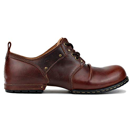 Image of OSSTONE Moto Boots for Men Fashion lace-up Leather Chukka Boots Casual Shoes OS-6015-1-RED-BROWN-R
