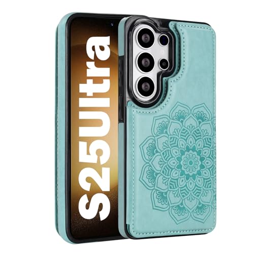 Étui cuir Galaxy S25 Ultra anti-rayures PASNEW portefeuille magnétique vert