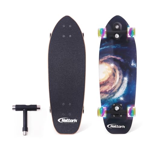 Nattork Complete Skateboards 29' x 8' Kids Skateboard Cruiser Skateboards for Beginners Double Kick Deck Concave Girls Skateboard with Maple Wood (Black Hole)
